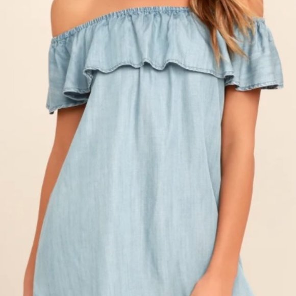 Zara Woman. Off the shoulder, Chambray light blue Zara dress. Size Small… - Picture 1 of 7